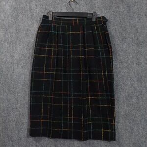 Phillipe Ragne Skirt Womens 10 Black Multicolor Plaid Wool Pleated‎ Lined USA
